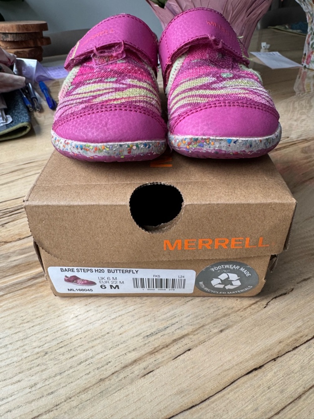 Merrell Bare Steps H2O Kids Pink Butterfly Water Shoes size 6